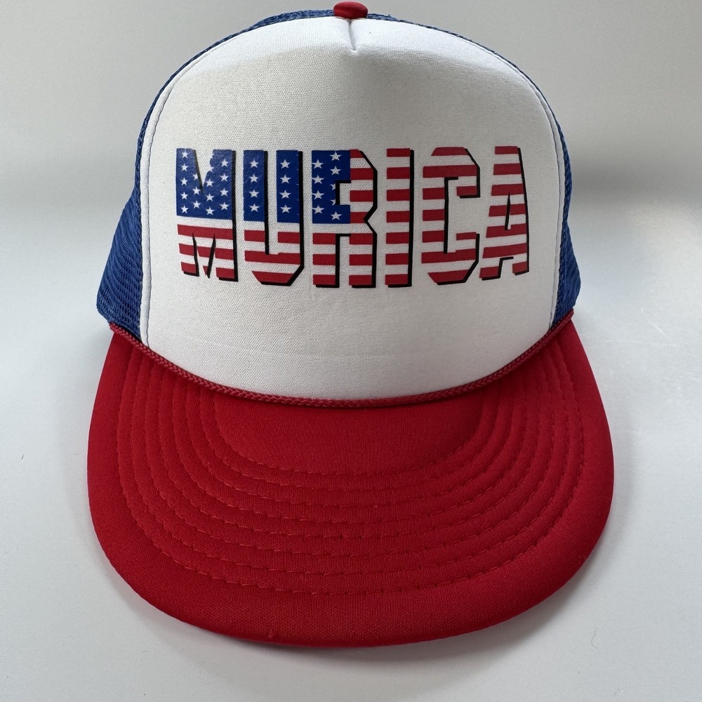'Murica USA Trucker Hat Snapback Red White Blue America 4th of July Cap Flag O/S